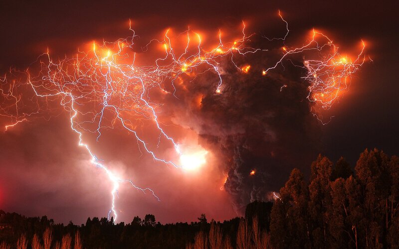 Volcanic Lightning Storm — Orange, Dramatic