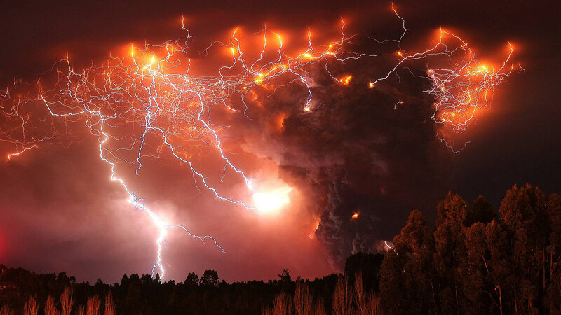 Volcanic Lightning Storm — Red, Dramatic