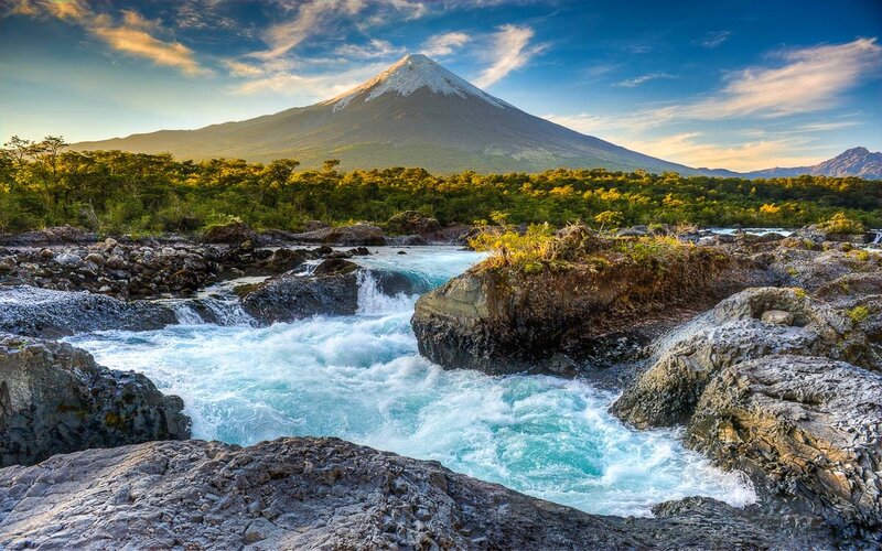 Volcanic Mountain and River