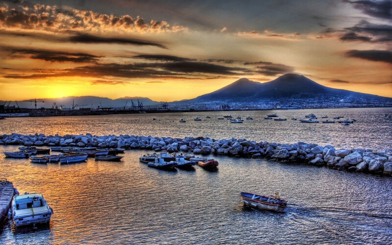 Volcanic Mountain at Sunset — Orange