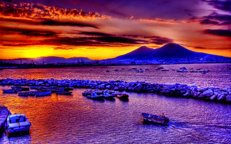 Volcanic Mountain at Sunset — Purple