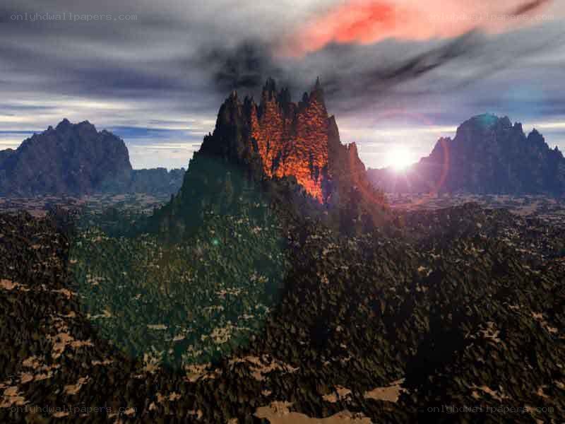 Volcanic mountain at sunset