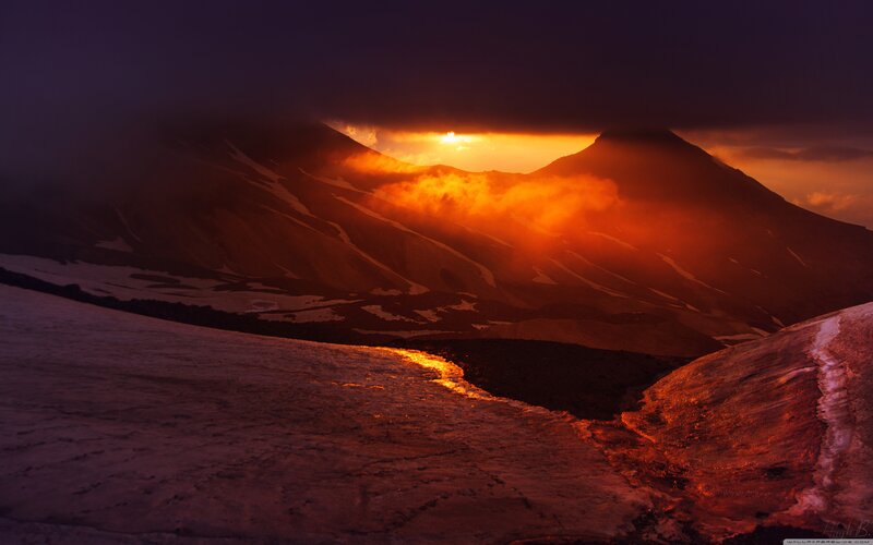 Volcanic Mountain Landscape — Orange, Dramatic