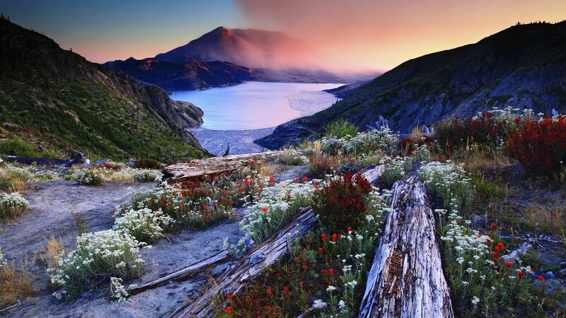 Volcanic Mountain Landscape — Purple, Serene