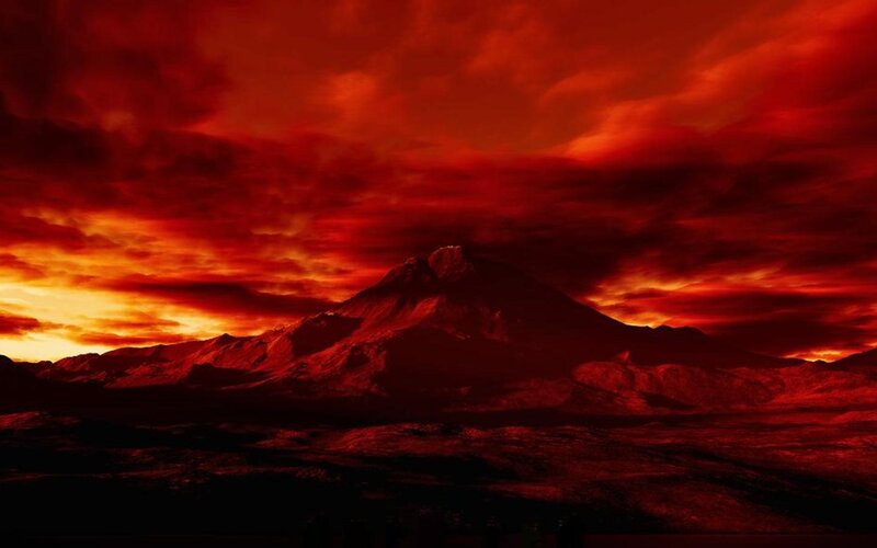 Volcanic Mountain Landscape — Red, Dramatic