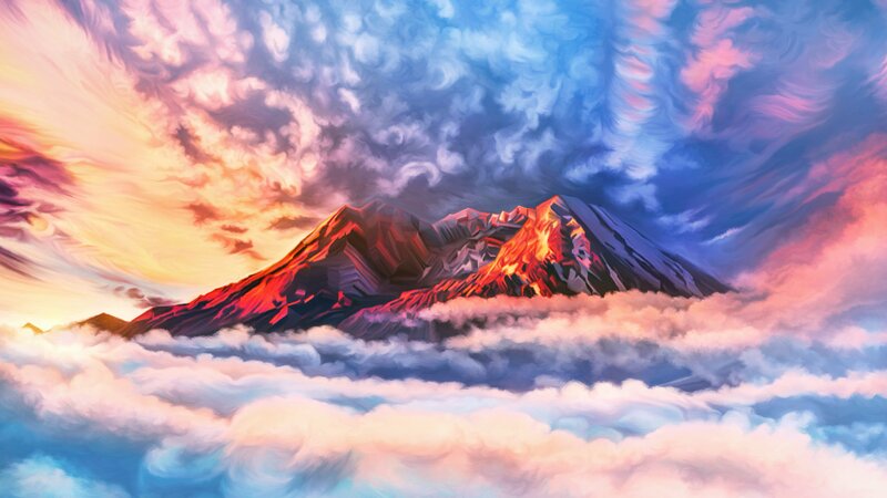 Volcanic Mountain Peak — Blue