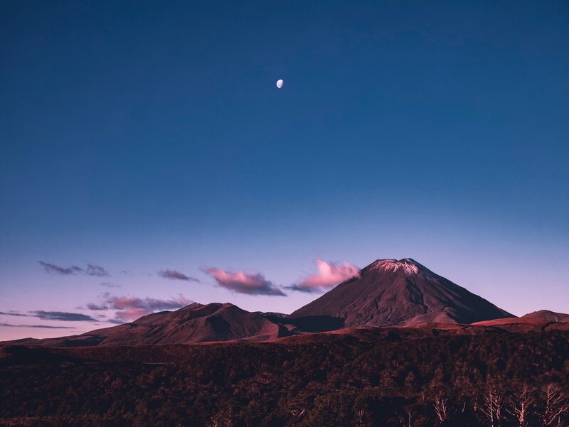 Volcanic Mountain Range — Blue, Serene, Night