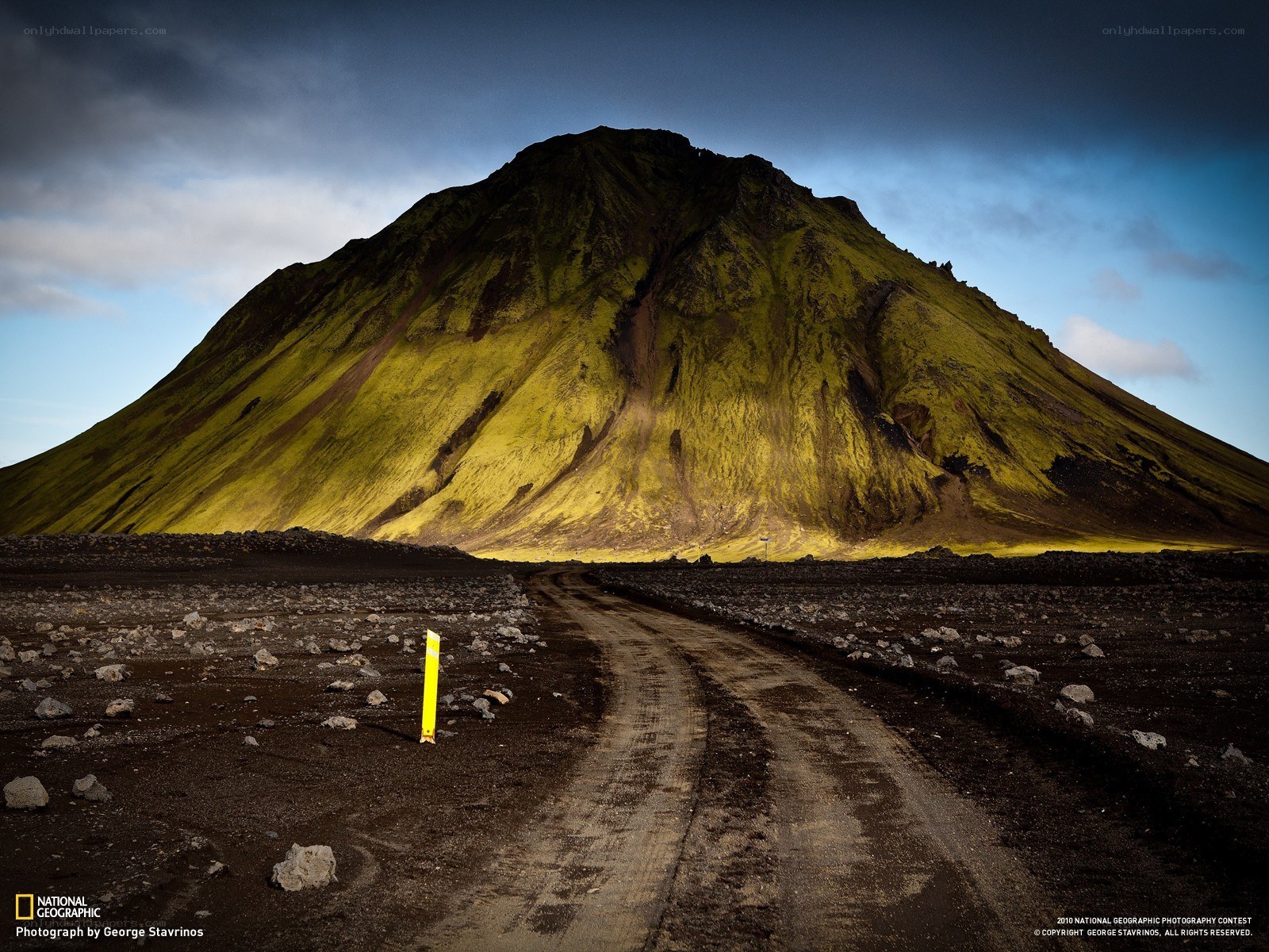 Volcanic mountain with dirt road