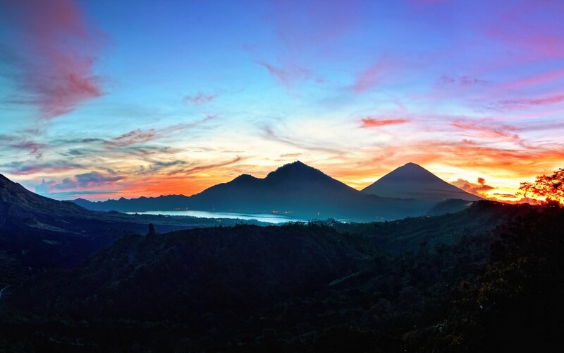 Volcanic Mountains at Sunset — Blue, Dramatic, Photograph, Sky, Clouds