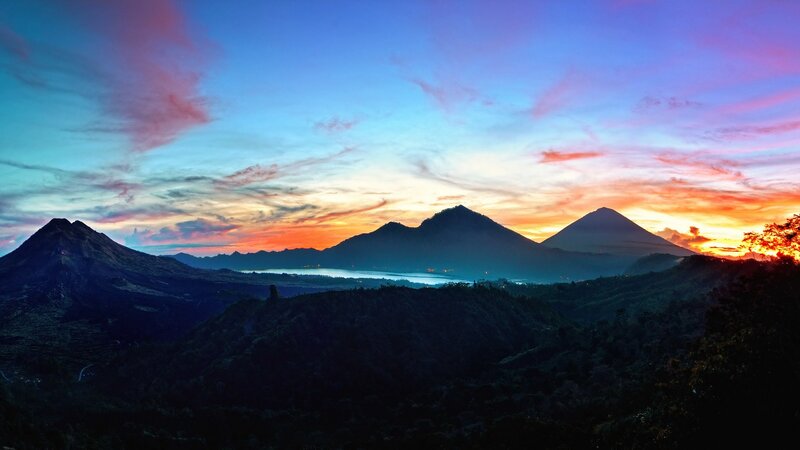 Volcanic Mountains at Sunset — Blue, Dramatic, Photograph, Sky
