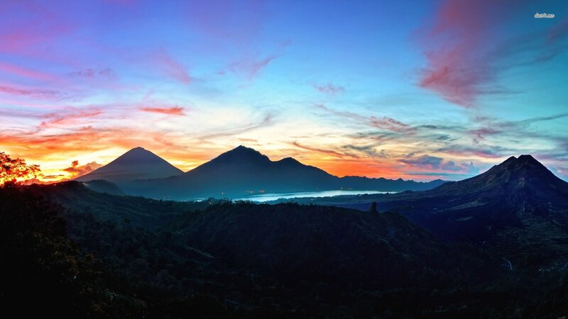 Volcanic Mountains at Sunset — Blue, Dramatic, Photograph