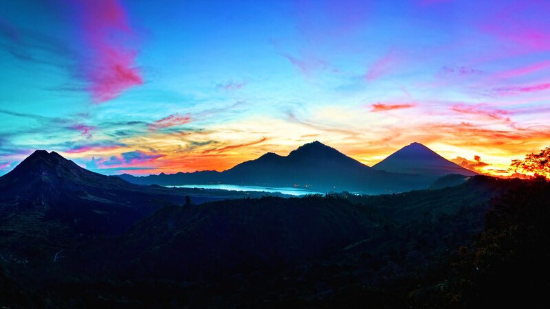 Volcanic Mountains at Sunset — Blue, Dramatic