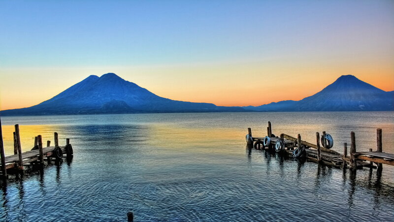Volcanic Mountains at Sunset — Blue
