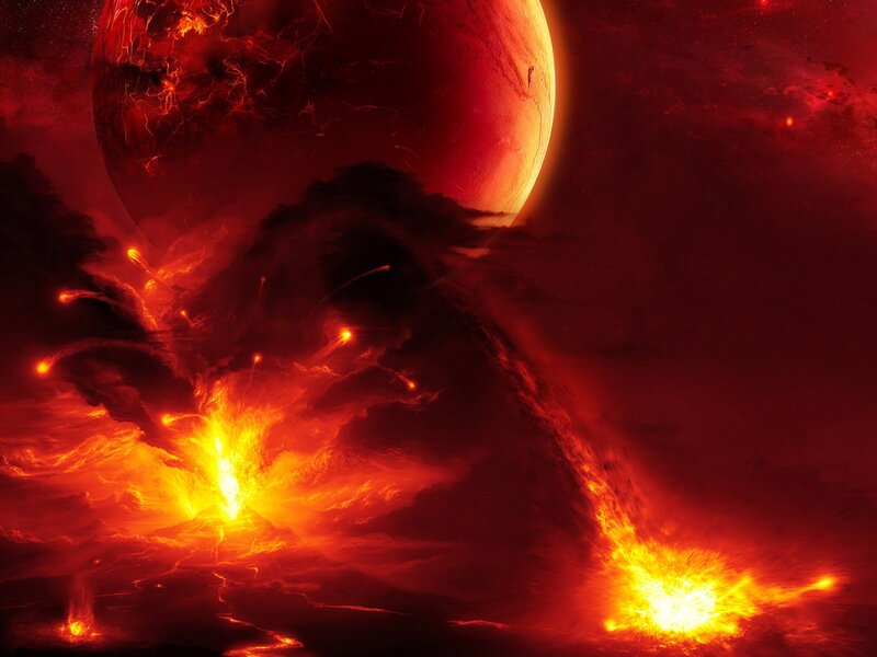 Volcanic Planet Surface — Red, Dramatic, Digital Art