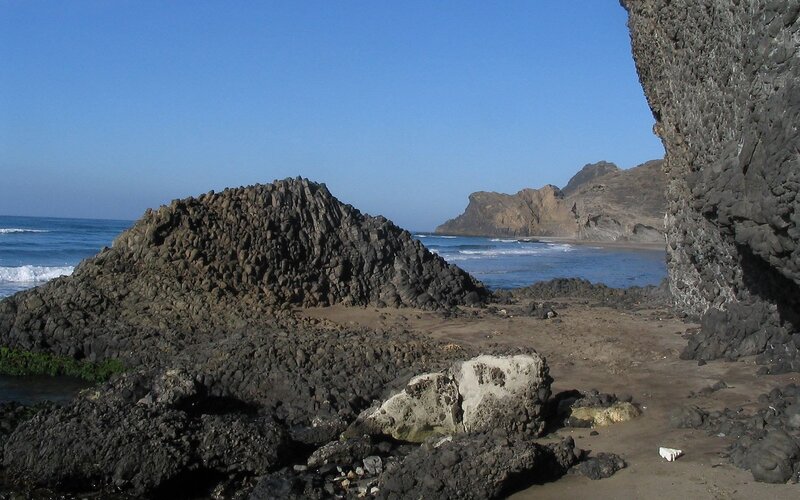 volcanic rock formations at beach
