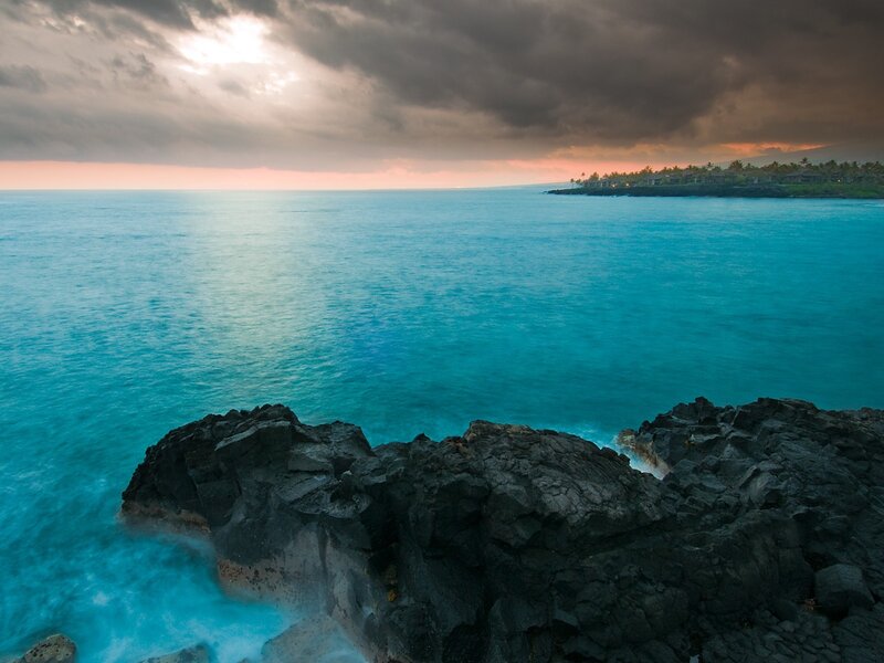 Volcanic Rocks at Ocean — Blue, Dramatic, Sunset
