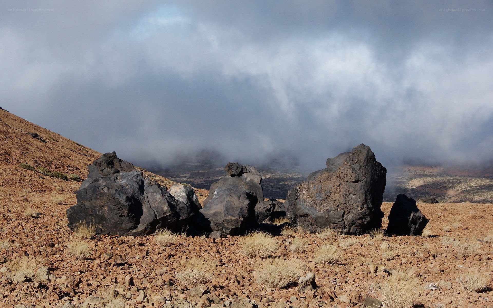 volcanic rocks on a mountain slope