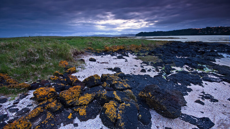 Volcanic Rocks on Beach — Black, Dramatic