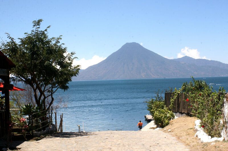 Volcano Across Lake — Blue