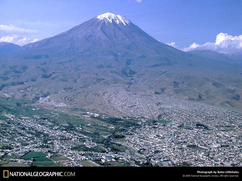 Volcano and city view