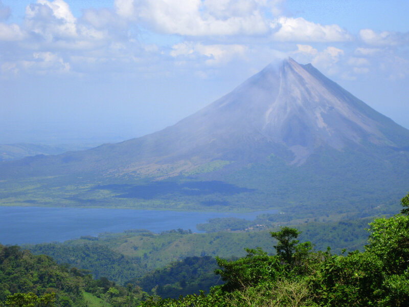 Volcano and lake landscape