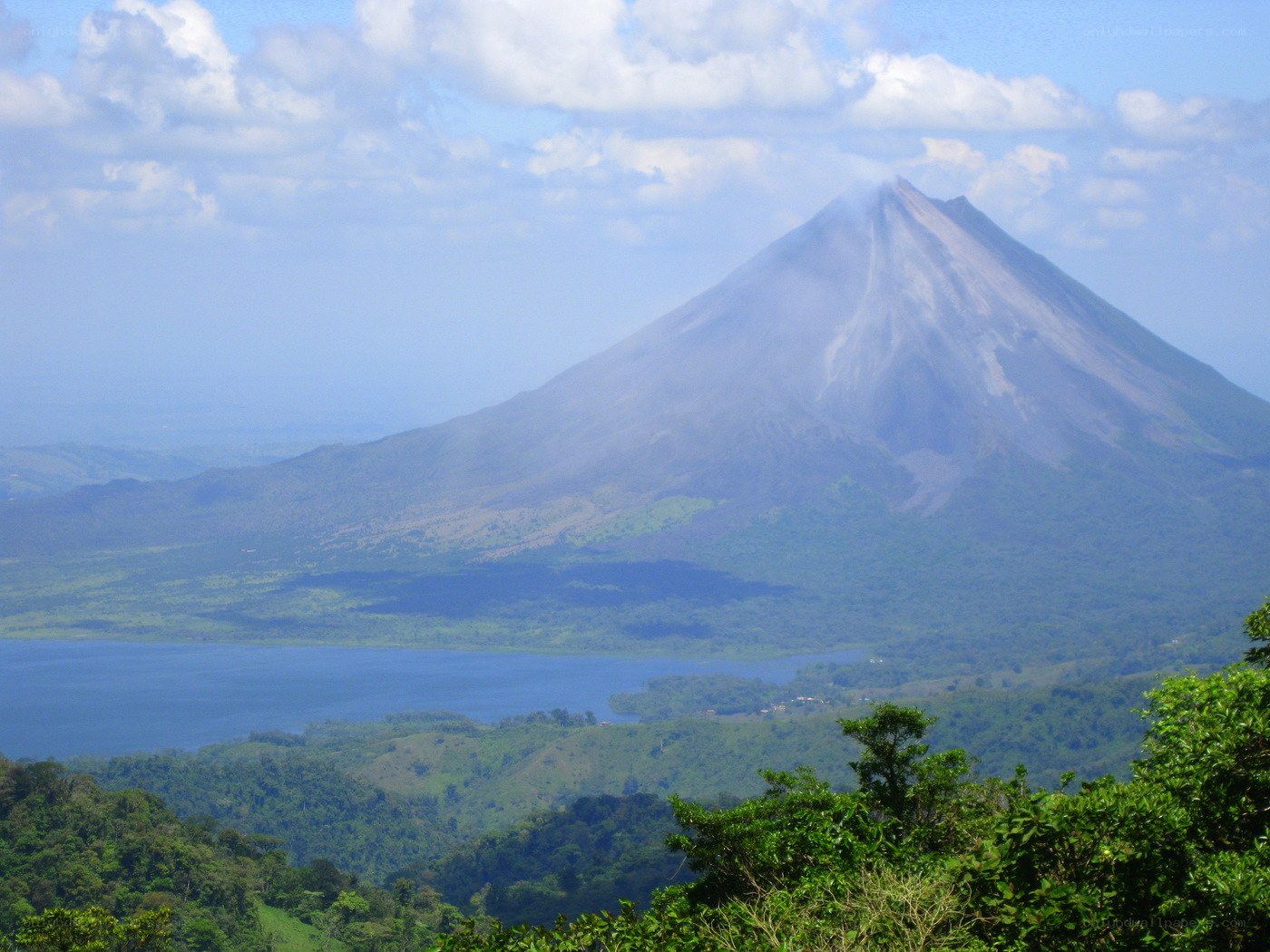 Volcano and lake landscape