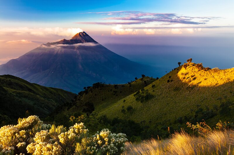 Volcano at Sunrise — Blue