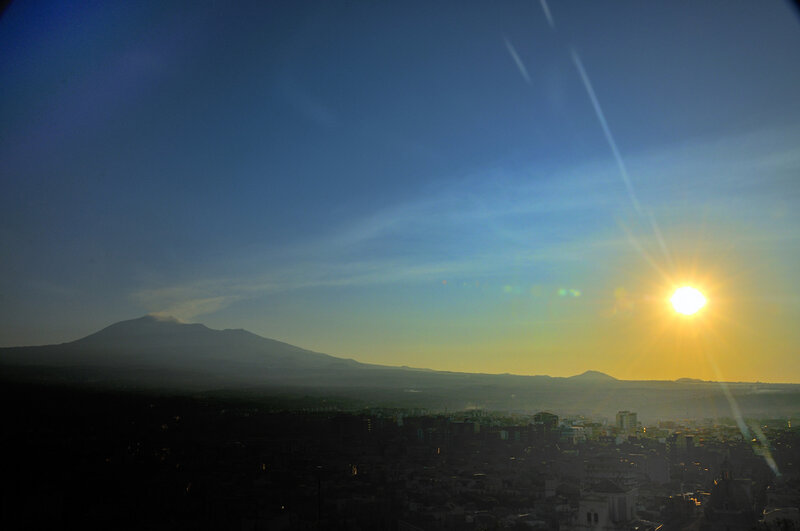 Volcano at Sunset — Blue