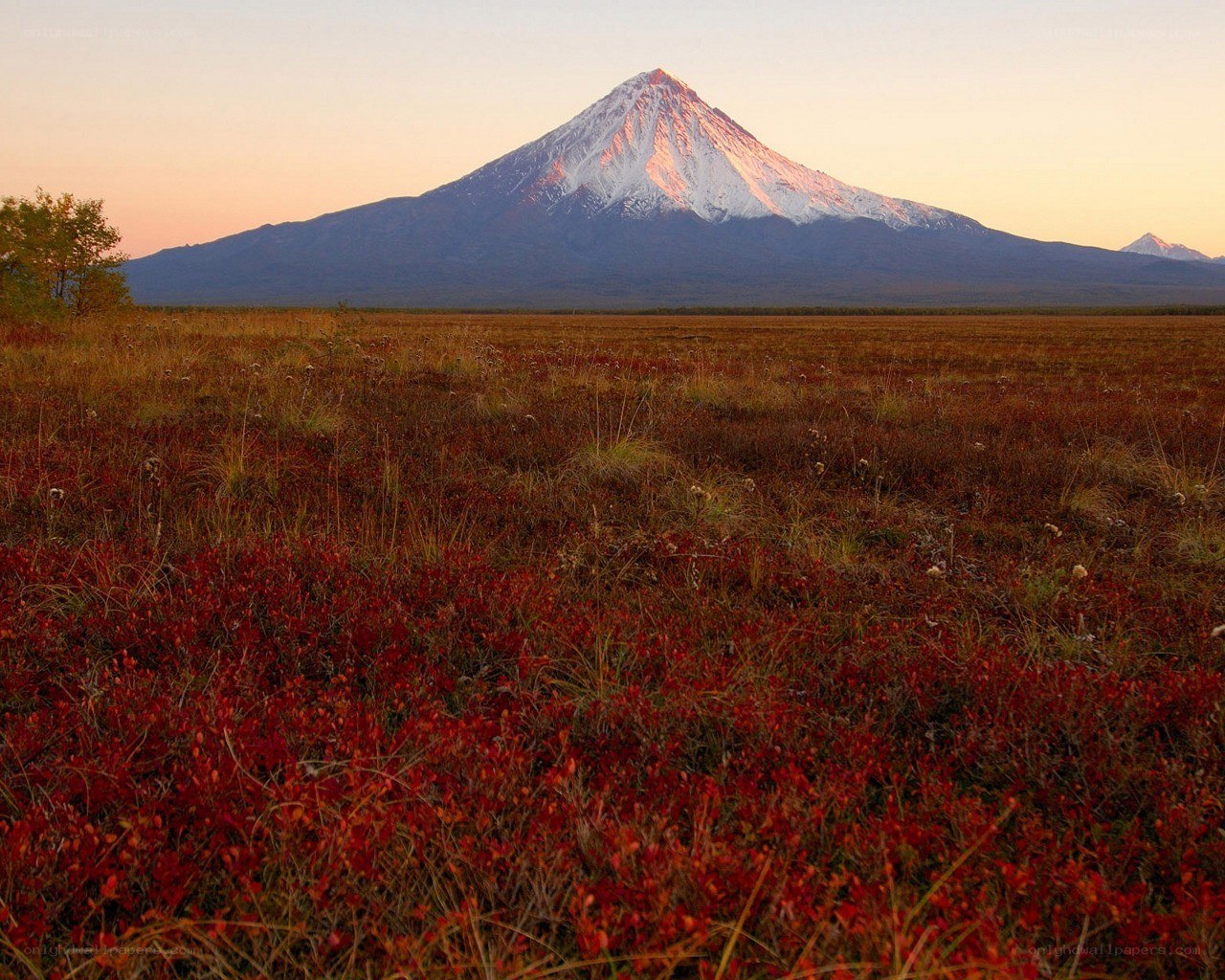 Volcano at sunset in autumn