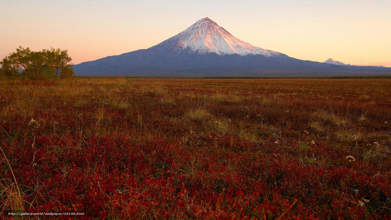 Volcano at sunset in autumn