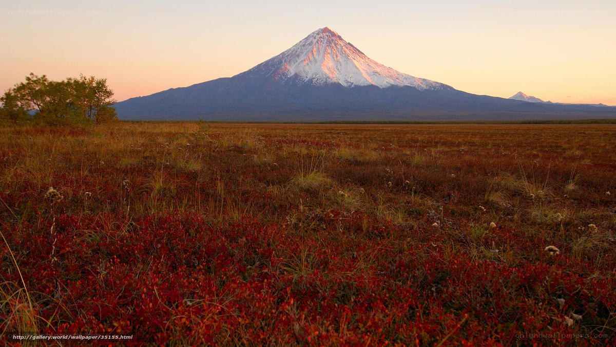 Volcano at sunset in autumn