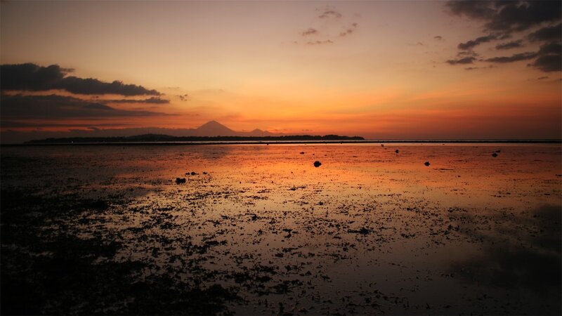 Volcano at Sunset — Orange, Serene, Photograph