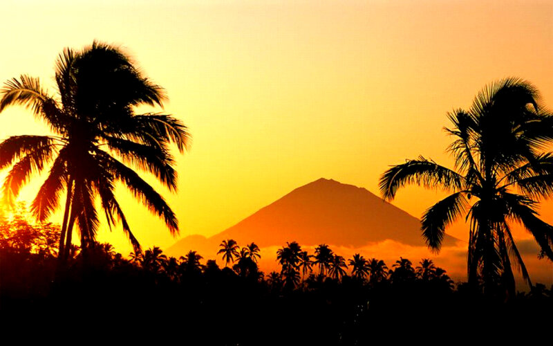 Volcano at Sunset — Orange, Serene