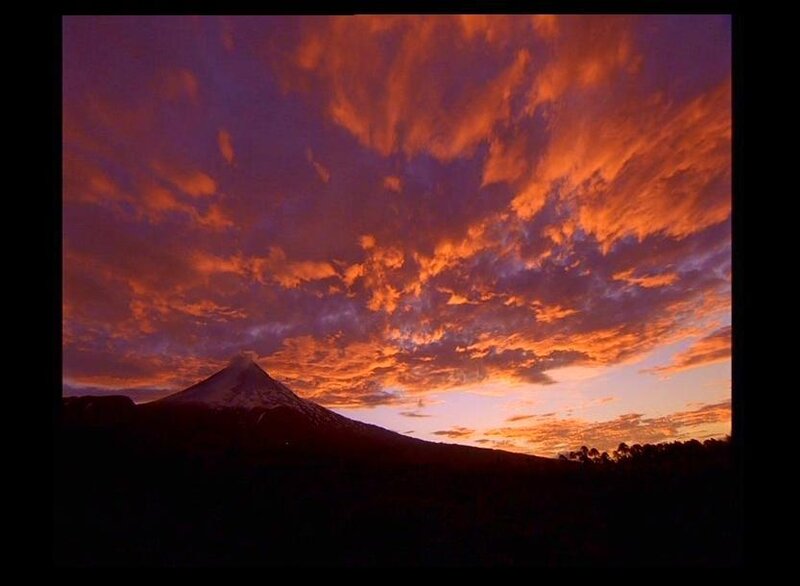 Volcano at sunset