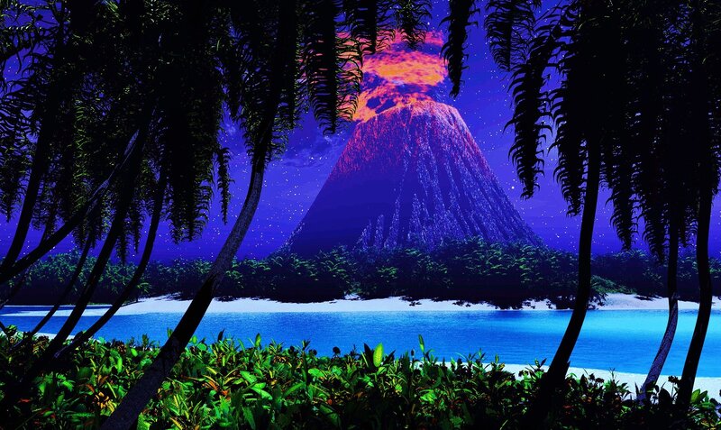 Volcano at tropical night