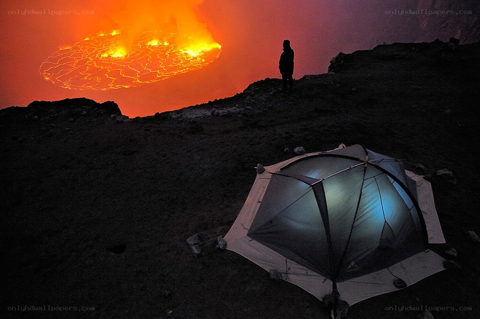 Volcano camp at night
