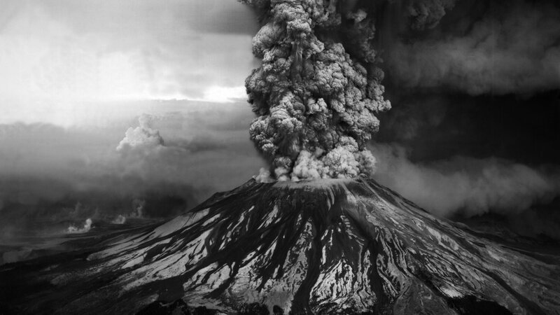 Volcano Erupting Ash — Black, Dramatic