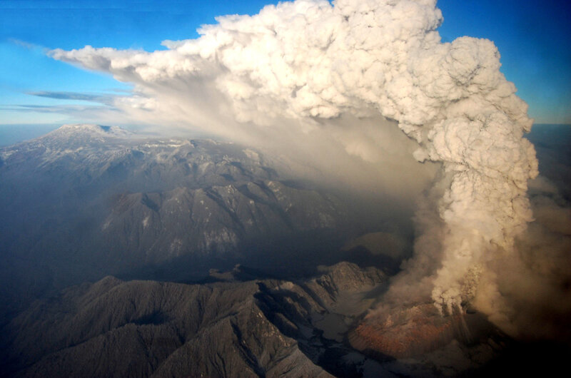 Volcano erupting ash cloud