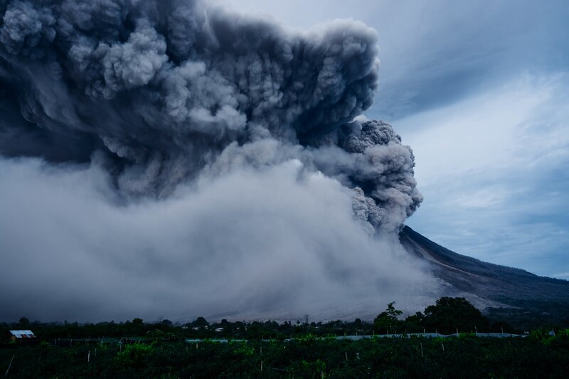 Volcano Erupting Ash — Gray