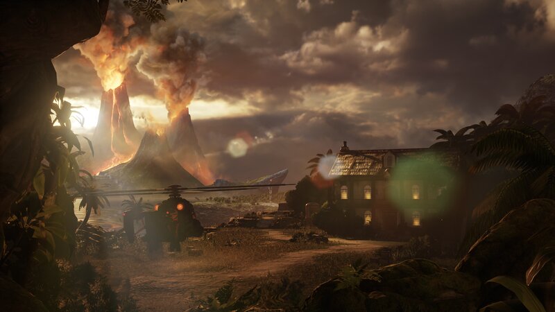Volcano Erupting at Dusk — Brown