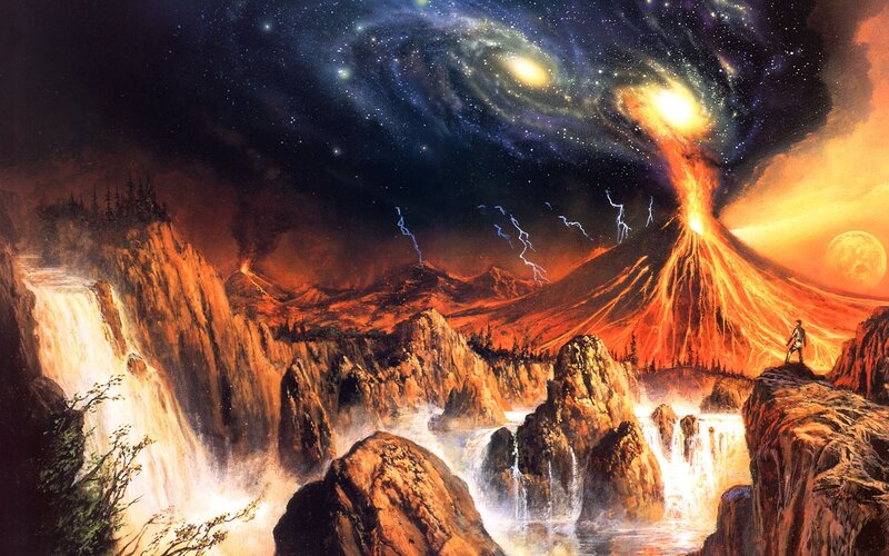 Volcano Erupting at Night — Orange