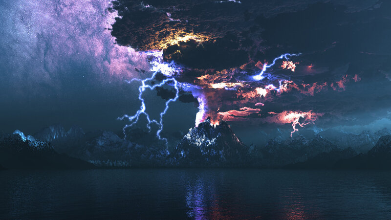 Volcano Erupting at Night — Purple