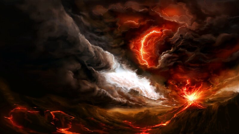Volcano Erupting at Night — Red, Dramatic, Digital Art
