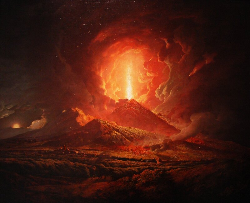 Volcano Erupting at Night — Red, Dramatic