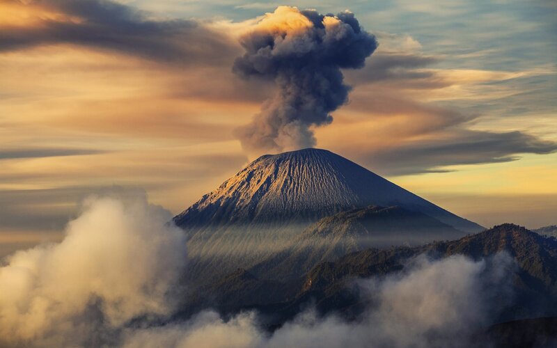Volcano Erupting at Sunrise — Orange