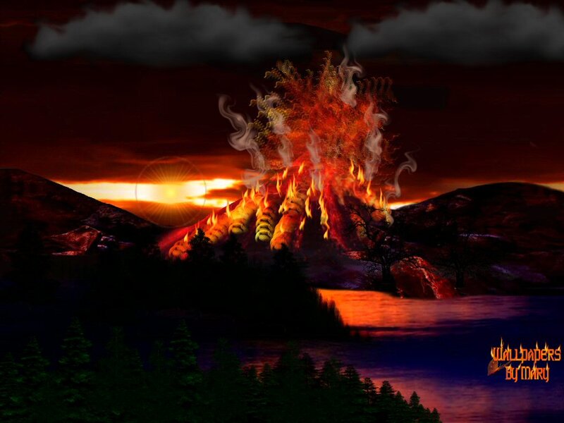 Volcano Erupting at Sunset — Red, Dramatic