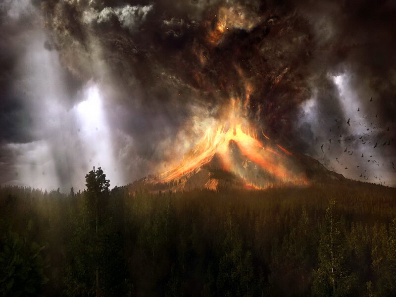 Volcano Erupting — Black, Dramatic, Digital Art