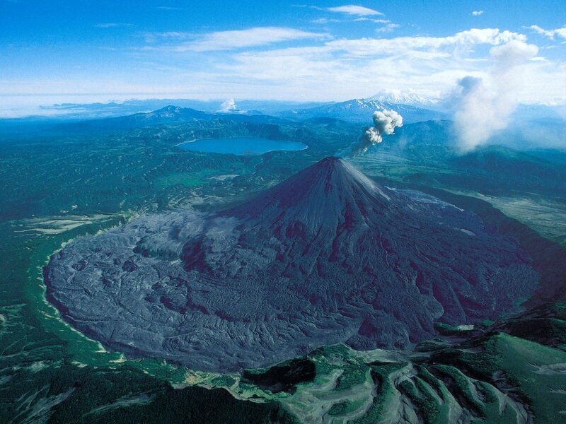 Volcano Erupting — Blue, Dramatic, Afternoon, Photograph, Mountain
