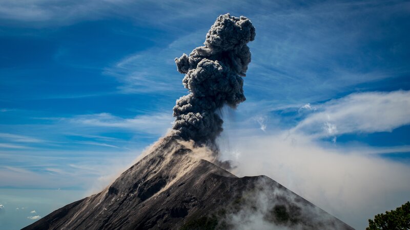 Volcano Erupting — Blue, Dramatic, Afternoon, Photograph, Smoke, Clouds