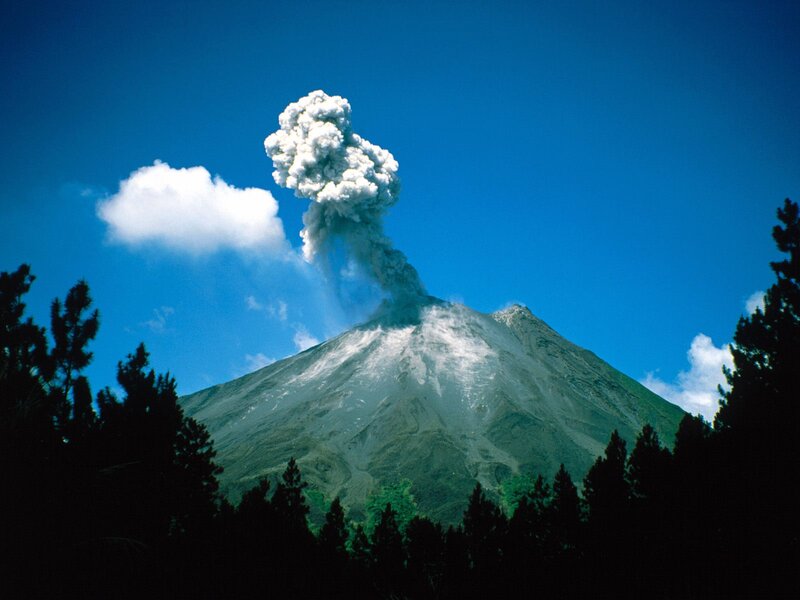Volcano Erupting — Blue, Dramatic, Afternoon, Photograph, Smoke